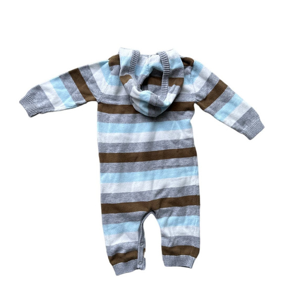 Koala Baby Blue, Brown and White Knitted Romper with Hoodie, Sz 6M - Picture 2 of 5